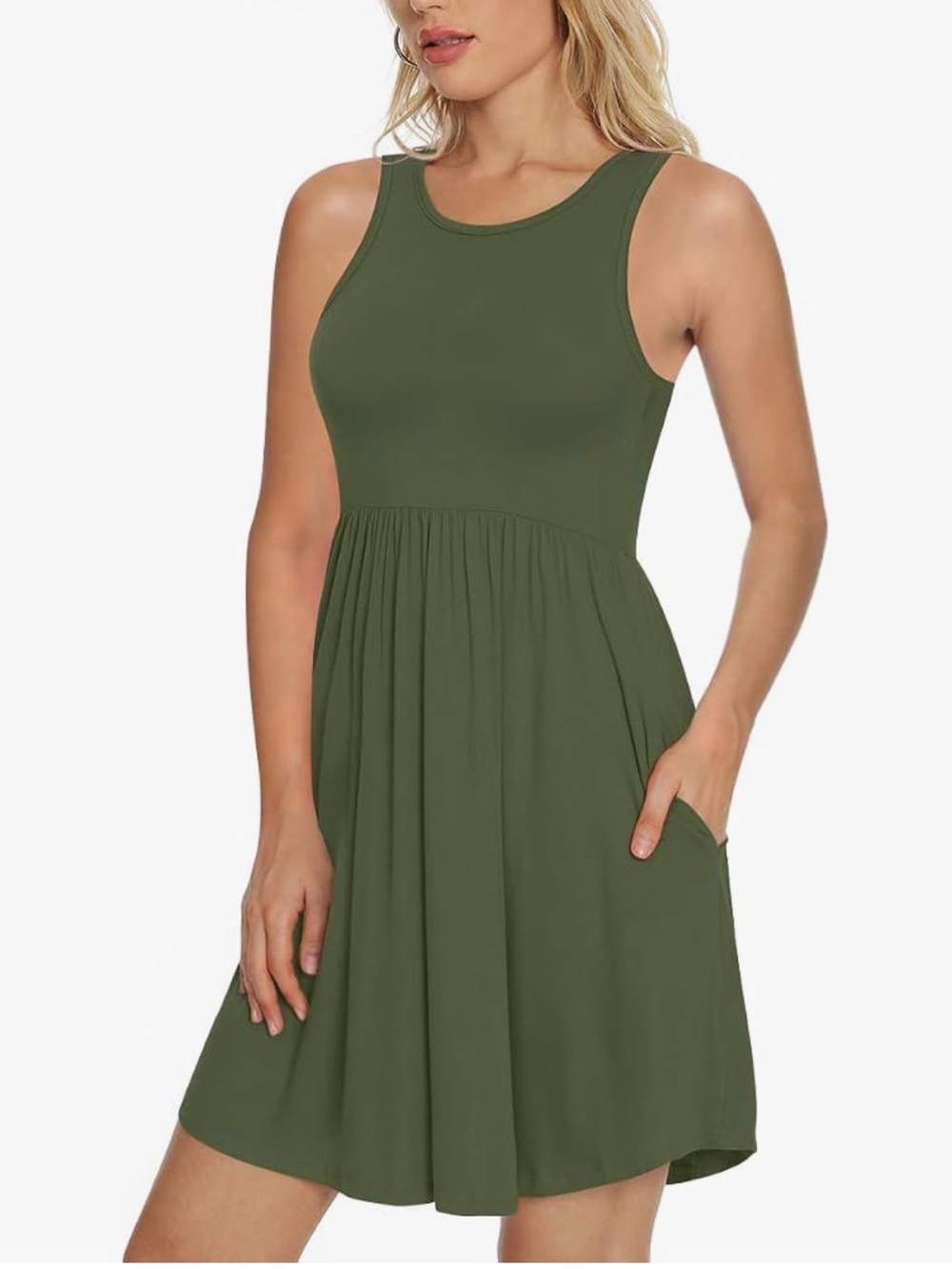Sleeveless Olive Green Tank Sun Dress